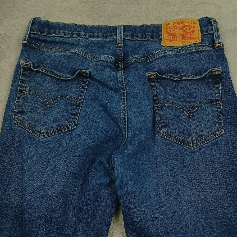 Levis 511 Jeans Mens 34x32 Blue Denim Slim Fit Distressed Pockets Cotton A2